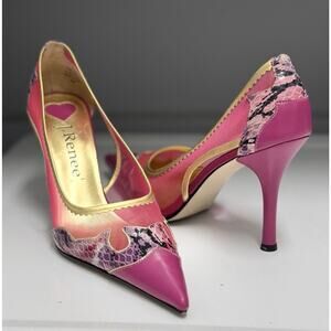 J Renee Womens Dress Shoes Size 8 Pink Purple Lizard Leather Mesh Heel Pump